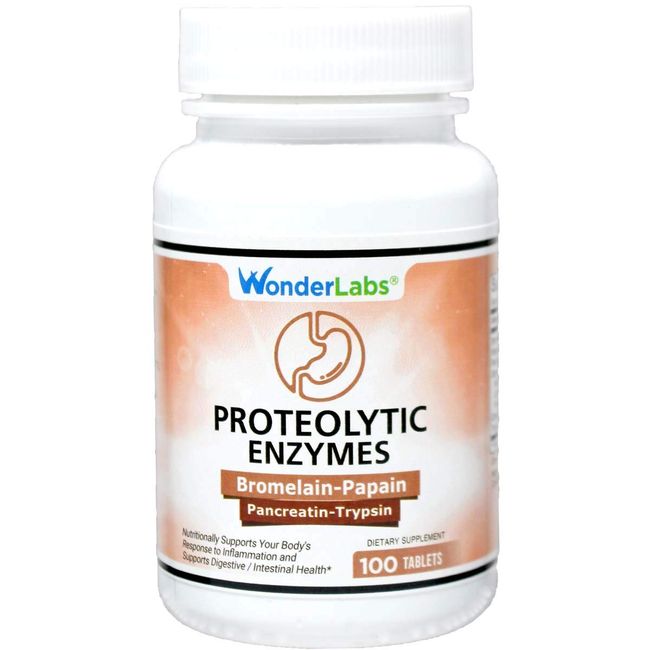 Wonder Laboratories Proteolytic Enzymes | Bromelain Papain Pancreatin Trypsin 550 mg Total with Standardized Amylase, Lipase, and Protease, 100 Tablets