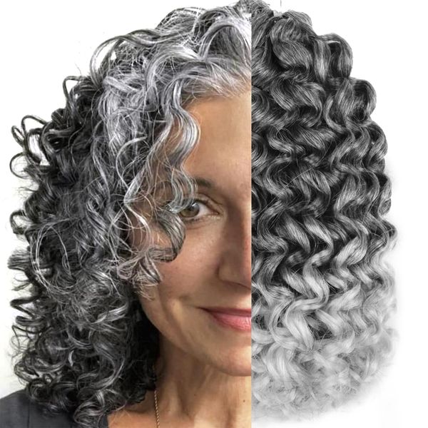 Short Grey Curly Crochet Hair for Black Women 10 inch Water Wave Gogo curl Crochet Hair Ocean Wave Crochet Braids (10inch, TGREY)