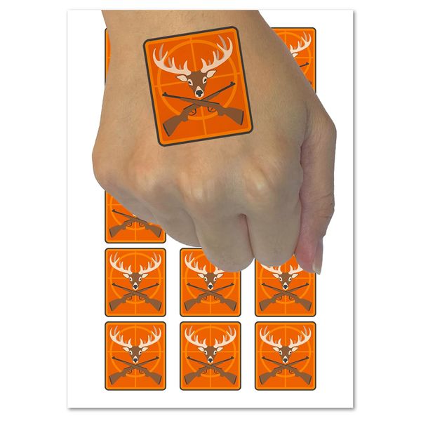 Crossed Hunting Rifles with Deer Head Antlers Temporary Tattoo Water Resistant Fake Body Art Set Collection - 54 1" Tattoos (1 Sheet)