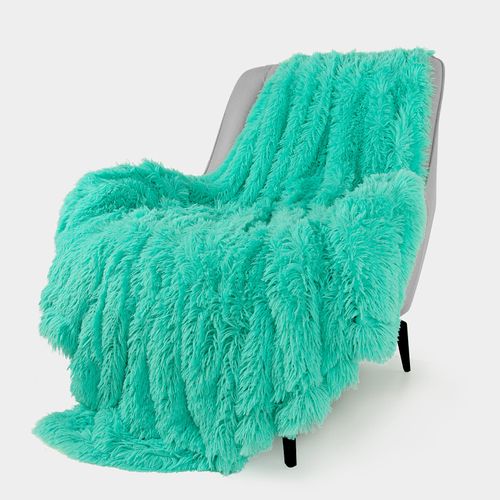 TOONOW Extra Soft Fuzzy Faux Fur Throw Blanket 50"x60", Reversible Lightweight Fluffy Cozy Plush Comfy Microfiber Fleece Decorative Shaggy Blanket for Couch Sofa Bed, Turquoise