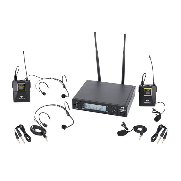 Rockville RWM-DSP-L2 Dual Lapel+Headset UHF 200Ch Microphone System DSP Control
