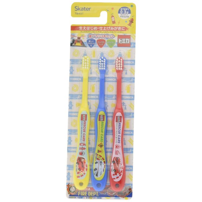 Skater TB4ST Toothbrushes for Infants, 0-3 Years, Soft, Pack of 3, Tomica 7.5 inches (19 cm), 5.9 inches (15 cm)