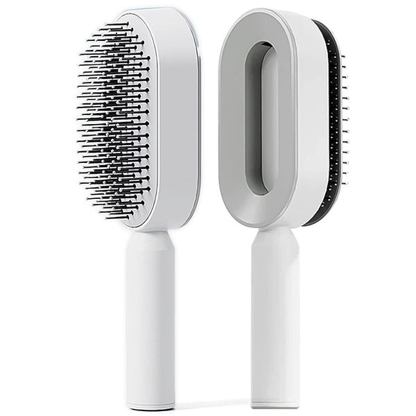 Selbstreinigende Haarbürste, Profi Entwirrbürste rund ohne ziepen für Frauen Männer & Kinder, haarbürste eleganter look, Detangler, Nassbürste, 3D Air Cushion Antistatic Hairdressing Brush (White)