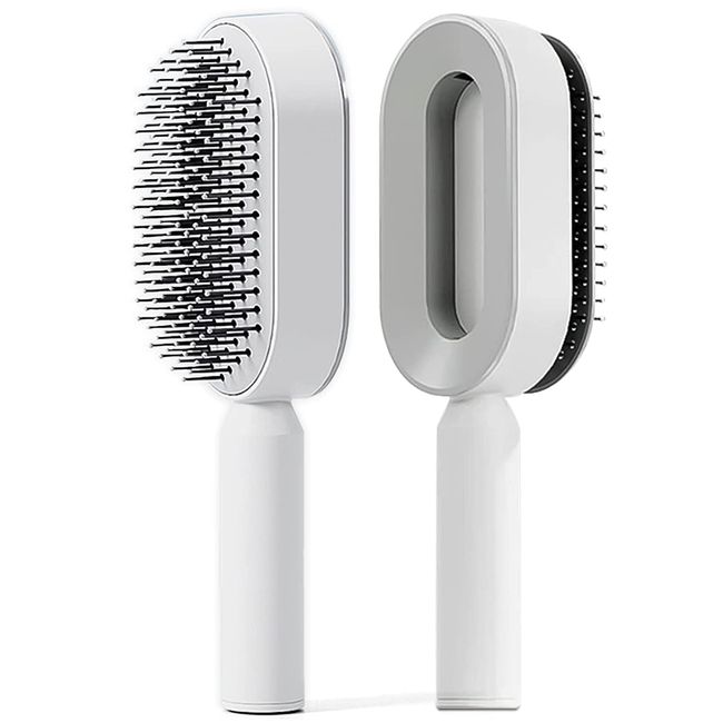 Selbstreinigende Haarbürste, Profi Entwirrbürste rund ohne ziepen für Frauen Männer & Kinder, haarbürste eleganter look, Detangler, Nassbürste, 3D Air Cushion Antistatic Hairdressing Brush (White)