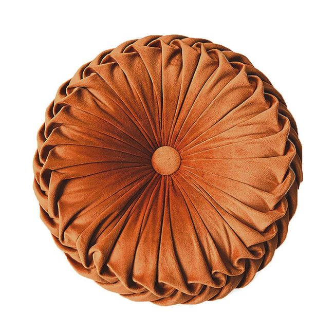 Teieas Round Throw Pillow Velvet Home Decoration Pleated Round Pillow Cushion for Couch Chair Bed Car Orange