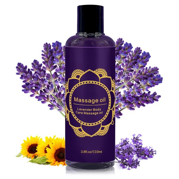 Lavender Massage Oils for Massage Therapy - Massage Oil for Relaxing, Warming, Joint Pain Relief Sensual Massage Oil - Relaxing Aromatherapy Oil Infused with Pure Natural Oils - 110ml