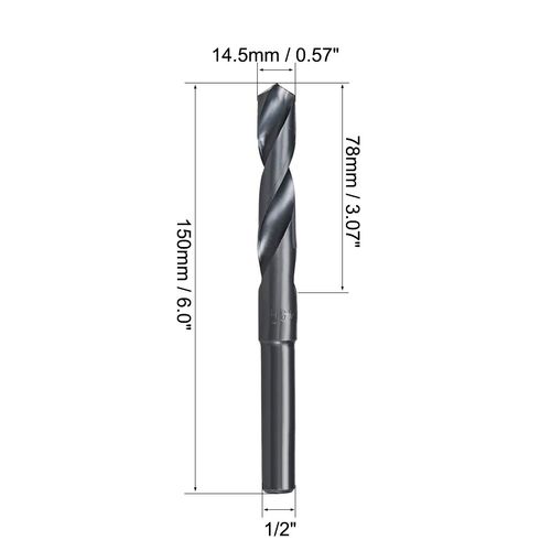 sourcing map Reduced Shank Drill Bit 14.5mm High Speed Steel HSS 6542 Black Oxide with 1/2 Inch Straight Shank