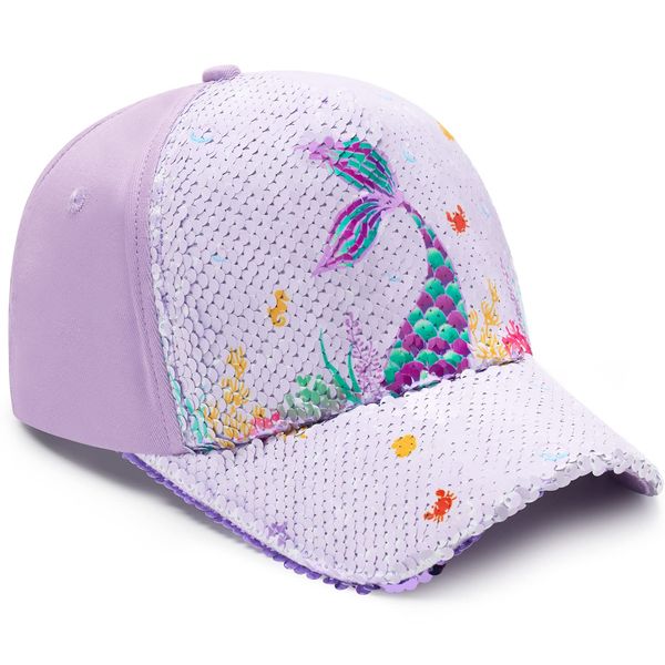 WAWSAM Mädchen Baseball-Cap Kinder Kappe Basecap Baseballmütze für Baby Mädchen Verstellbare Trucker Cap für Kleinkinder im Alter von 4–8 Jahren Mädchen Süßer Baseballmütze mit Meerjungfrau