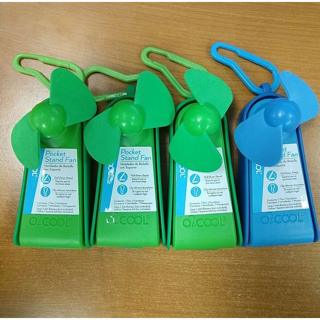 4 Pack O2Cool Pocket Stand Fan With Clip Green & Blue Battery Operated -  E8H