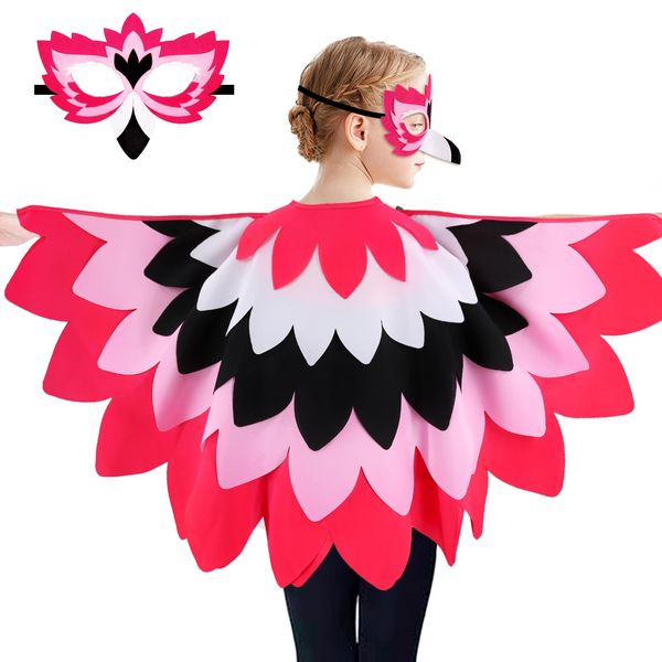 iROLEWIN Eagle-Bird-Costume for Kids Multi-Layers Feather Wings and 3D Bird Mask as Toddler Dress-up Clothes Halloween Gifts