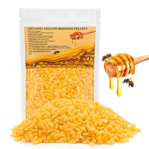 TRINIDa Beeswax Pellets 500g, Yellow Bees Wax for DIY Candles, Beeswax for Candle Making, Skin, Body, Face, and Hair Care, Lotions, DIY Creams, Lip Balm and Soap Making Supplies