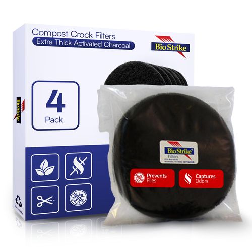BioStrike Compost Crock - Activated Carbon Filters for Compost Bucket, Control Kitchen Odors, 5.5-inch Round, Made in USA (4 Count)