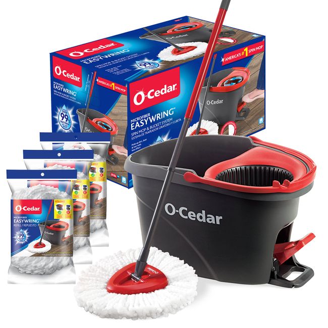 O-Cedar Easywring Microfiber Spin Mop & Bucket Floor Cleaning System with 3 Extra Refills