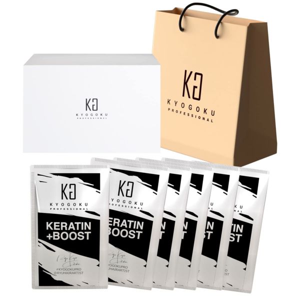 KYOGOKU Keratin Boost + Solution 100% Solution Improves Hair Quality Intensive Repair Type Powder Type Treatment Hair Pack Hair Treatment Set of 6 Bonus Shopping Bag & Gift Box Included