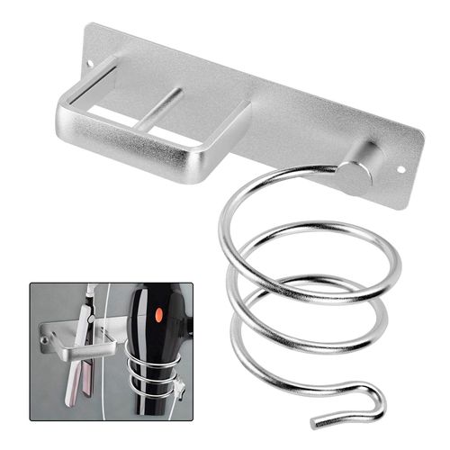 Ballshop Hair Dryer Holder Wall Mount for Dressing Table Wall Mounted Metal Aluminum Hairdryer Station With Cable Tidy Heat Resistant Spiral Hanging Rack with Holes for Storaging Straighteners
