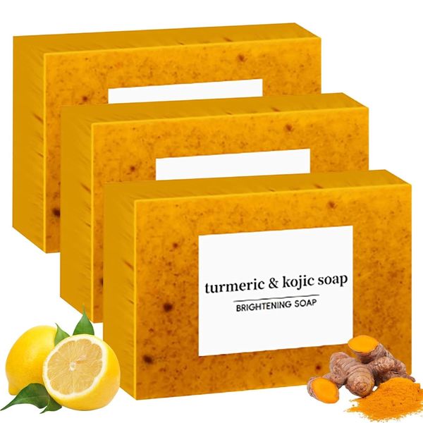 3-Pack Turmeric Glow Soap Bar - Lemon & Kojic Acid, Removing Dark Spots