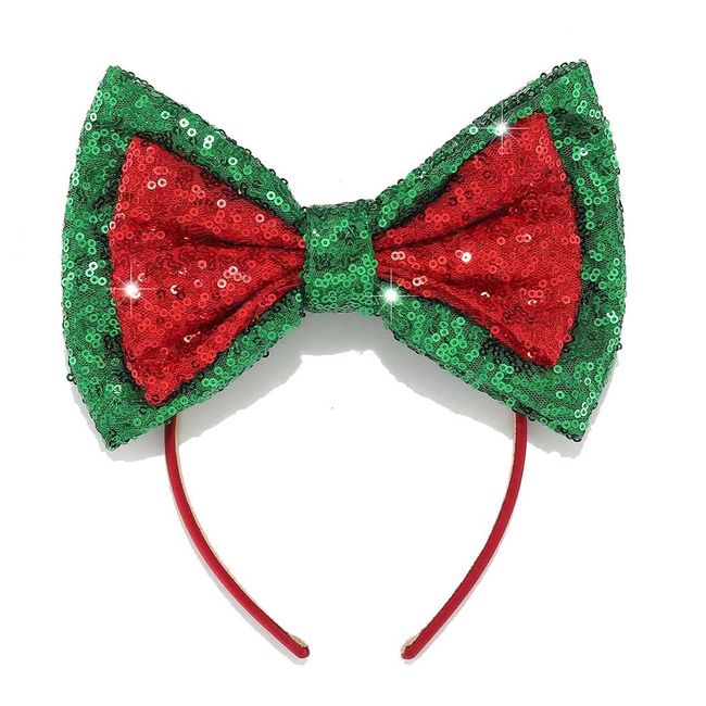 CAKURE Christmas Headband Bow Hairband Sequin Bowknot Hair Hoop Xmas Hair Accessories Holiday Party Costume Headwear