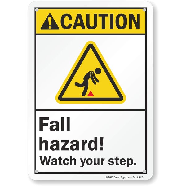 SmartSign “Caution - Fall Hazard, Watch Your Step” Sign | 7" x 10" Plastic