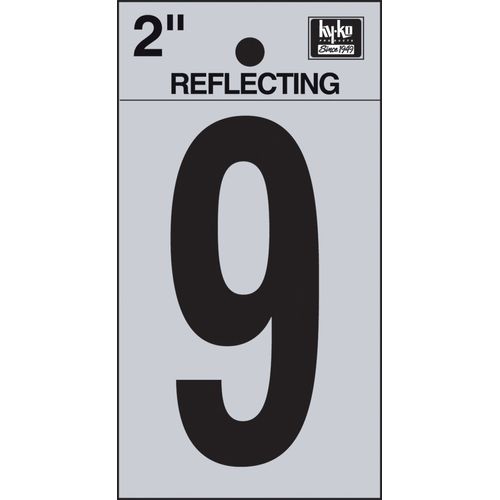 Hy-Ko RV-25/9 Vinyl Self-Stick Reflective with Number 9, 2", Black