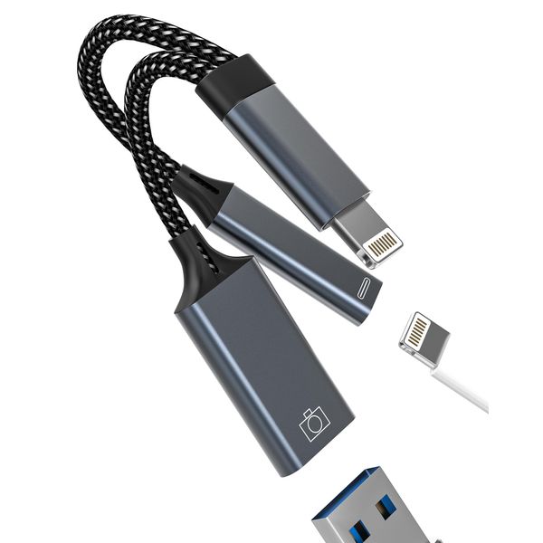 Lightning USB Adapter for iPhone 14 Pro OTG Cable Charger (2in1)USB-A Port for apple for iPad Keyboard Mouse Flash Drive Splitter Charging Adaptor Digital Camera Card Reader Devices Transfer Connector