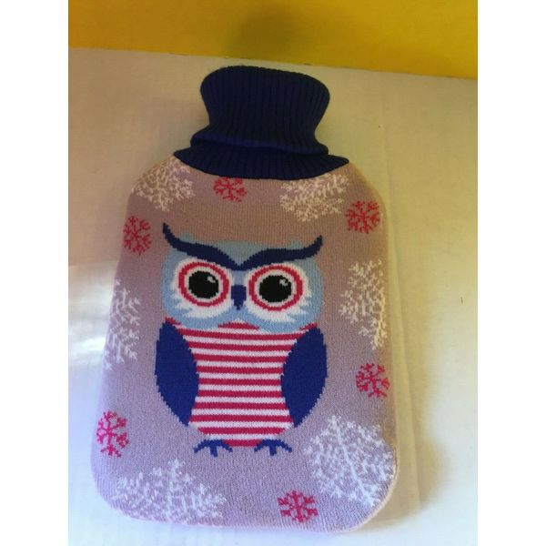 Premium Classic Rubber Hot Water Bottle w/Cute Knit Cover (2 Liter) Owl Fast S/H