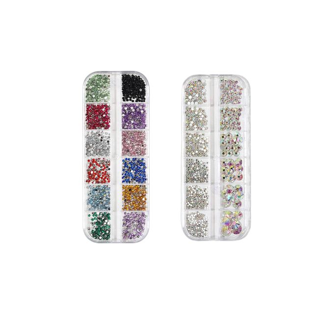 YINKE Rhinestones, Nail Rhinestones, Set of 2, Nail Decoration, Color, Large Capacity, Clear Glass Stone, Crystal Rhinestone, Nail Stone Parts