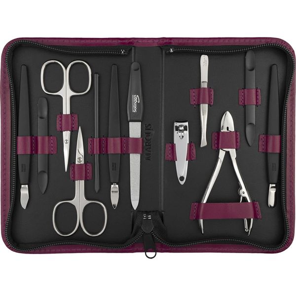 Manicure Set - 12 Piece professional pedicure tools - German Made nail kit - Grooming set - Genuine leather case - Ideal travel nail kit - Nail set - Incl. nail cutter - Fuchsia