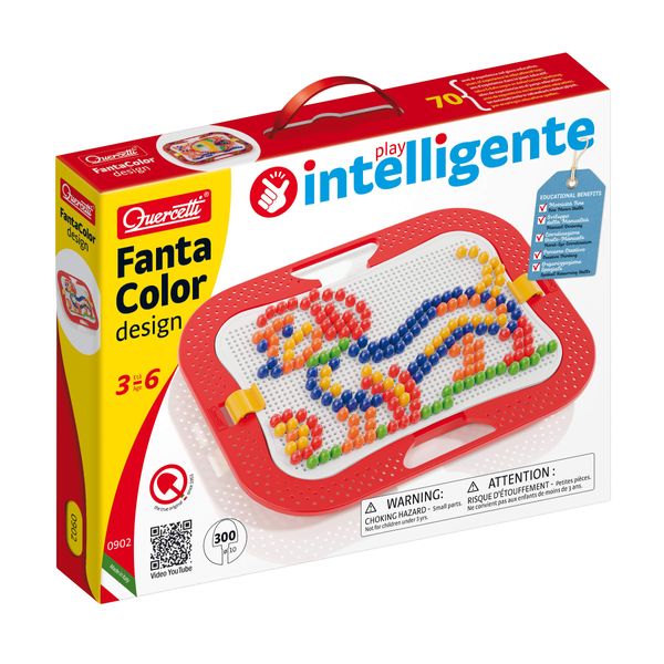 Quercetti - FantaColor Design - 300 Piece Creative Art Set with Colored Pegs and Storage Tray, for Kids Ages 3 Years +