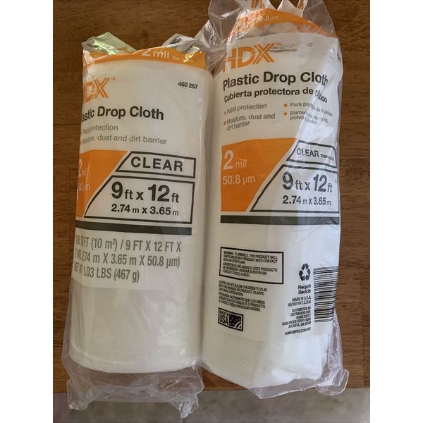 2-Plastic Drop Cloths 2 Mil 9' x12' 108 Sq Each