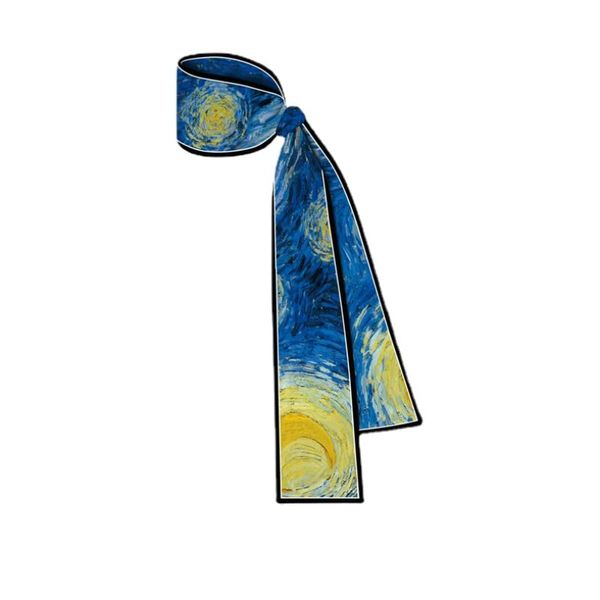 Dobovova Women's Van Gogh Classic Oil Painting Imitation Silk Flat Angle Hair Scarf Silky Soft Headband