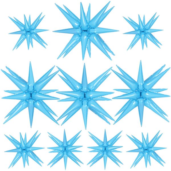 10 Pcs Star Balloons Explosion Starburst Balloons Foil Cone Balloons Magic for Birthday Wedding Anniversary Party Backdrops Decorations Supplies, 6 Pcs 22Inches and 4 Pcs 27Inches (Lightblue)