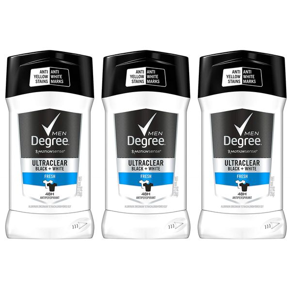 Degree Motionsense Antiperspirant For Men - Ultraclear Black + White - Fresh - Net Wt. 2.7 OZ (76 g) Per Stick - Pack of 3 Sticks3