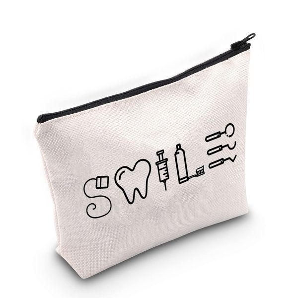 Dentists Gift Smile Makeup Bag Dental Assistant Cosmetic Bag Dental Hygienist Gift Dentist Graduation Gift Future Dentist Zipper Travel Pouch (Smile White)