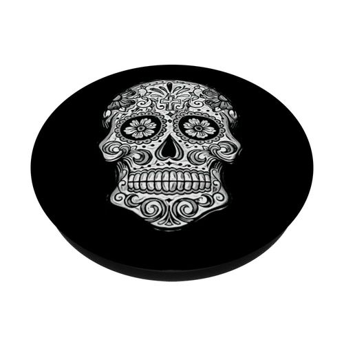 Sugar Skull Black White Image Day Dead Dios De Los Muertos PopSockets PopGrip: Swappable Grip for Phones & Tablets PopSockets Standard PopGrip