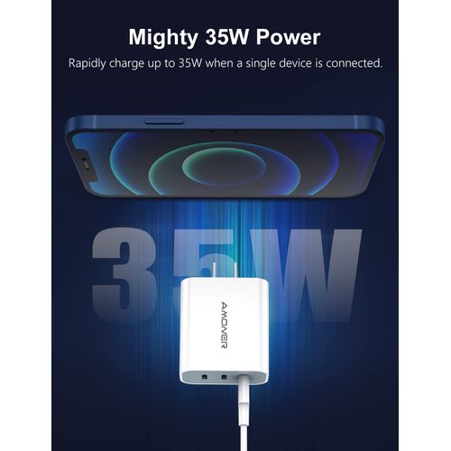 USB C Charger, Amoner 35W iPhone Charger, 3-Port Type C Wall Charger with PD 3.0 Power Delivery Adapter for iPhone 16/16 Pro/15/14/13/12/11/SE/XS, Galaxy, Pixel 4/3 and More
