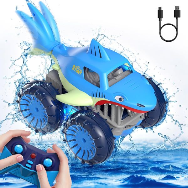 ifollower Fast Direct Charging Remote Control Car, Amphibious Rc Shark Cars 2.4Ghz 360° Rotation All Terrain Monster Trucks Stunt Car Toys for Boys Girls 3-12