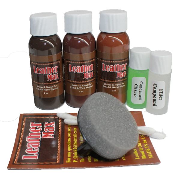 Leather Max Complete Leather Refinish, Restore, Recolor & Repair Kit/Now with 3 Color Shades to Blend with Leather & Vinyl Refinish (Beige Mix)