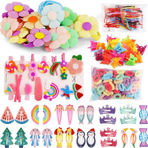 Toddler Girls Hair Accessories Kit, Hair Clips Little Girl Barrettes Kids Hair Clip Set Cute Hair Ties Accessory Variety Pack Hair Band Sets Toddlers Fine Hair Stuff accesorios pinzas cabello niñas