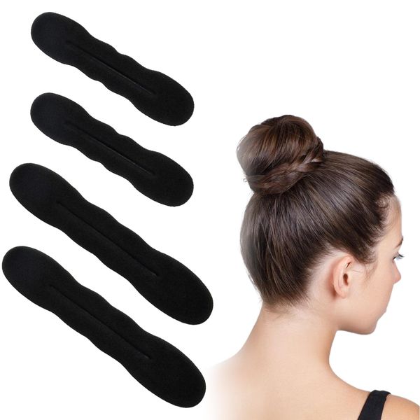 Damen Hair Bun Maker, 4 Stück Magischer Haarknoten, Dutt Maker, Haardutt Hersteller Schwamm Clips Donut Brötchen Dutt, Hair Updo Tools, Haarknotenmacher für Frauen Mädchen, 2 Große 2 Kleine (Schwarz)