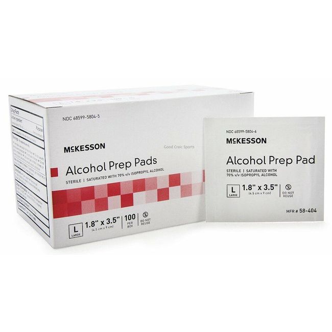 Large ALCOHOL PREP PADS Swabs Wipes - Two Boxes - 200 total - McKesson 58-404