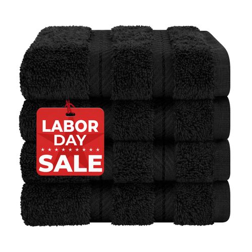 American Soft Linen Luxury Washcloths for Bathroom, 100% Cotton 4 Piece Turkish Wash Cloth Set, 13x13 in Soft Rags for Body and Face, Black Washcloths