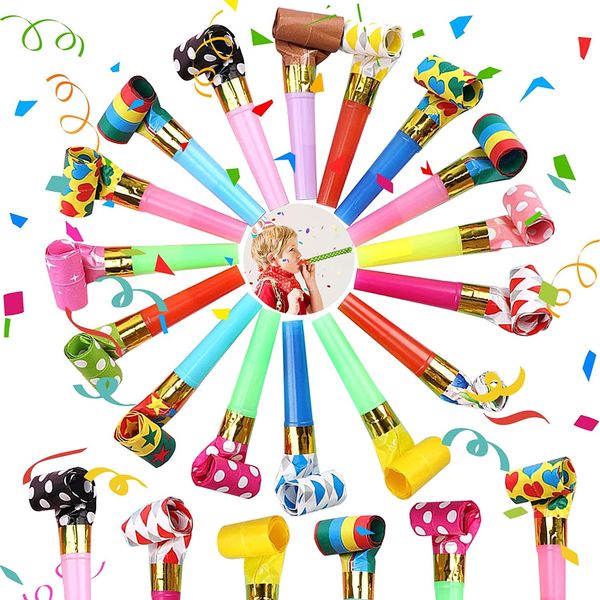 25 Pieces Party Blowers,Colourful Noisemakers Party Blowouts Squawkers Fringed Noise Maker,Birthday Noisemakers Birthday Blow Horns Party Whistles