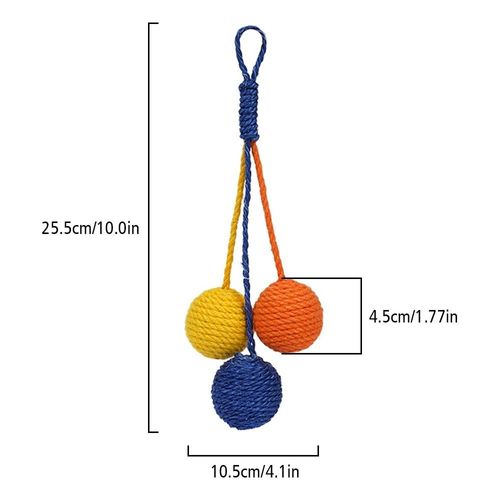 MiOYOOW Hanging Cat Sisal Ball, TInteractive Tricolor Kitten Ball Toy with builted in Ring Stone for Cats Play Relieve Boredom