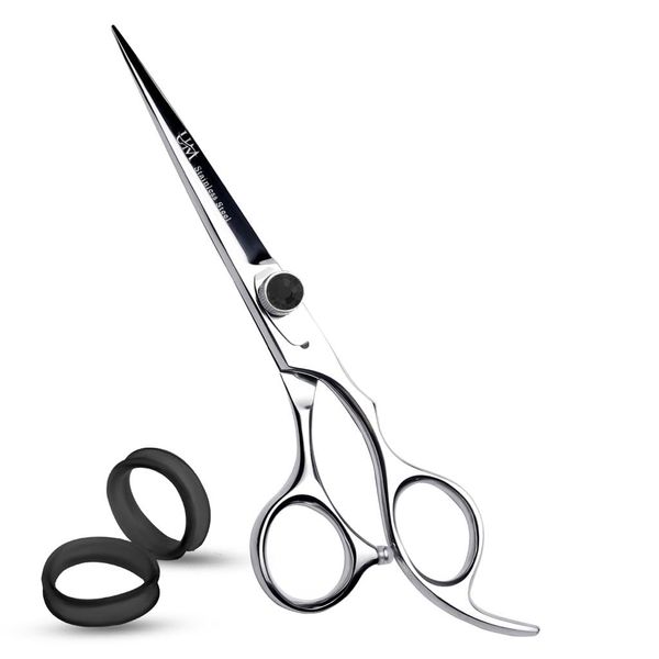 UM Supplies Hair Scissors 6.5 inches | Premium Shears For Hair Cutting | Professional Barber Scissors with Adjustable Screw I Haircut Scissors For SalonIWomen Mens|kidsIPets (Silver,Black Diamond)