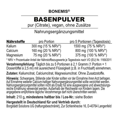 Base Powder (Citrate), Vegan, Premium Quality without Additives, 100 Servings, Tin with Spoon. Bonemis®