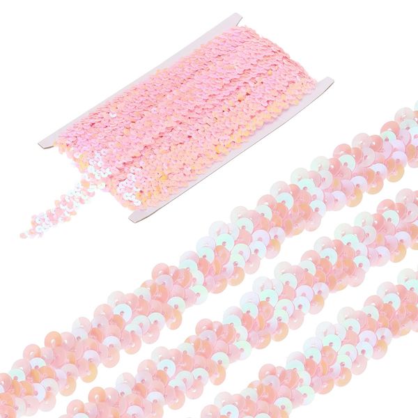 sourcing map 11 Yards 0.8 Inch Elastic Sequins Trim 2 Row Flat Sequin Strip Paillette Sequins Fabric Ribbon for Crafts DIY Sequin Fringe Sewing Pink