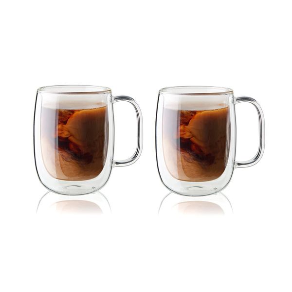 Zwilling 39500-112 Double-Wall Glass Coffee Mugs Set of 2, 11.8 fl. oz. (350 mL), Insulated, Cold and Heat Retention, Handles, Double-Wall Construction, Cups, Tea, Microwave-Safe