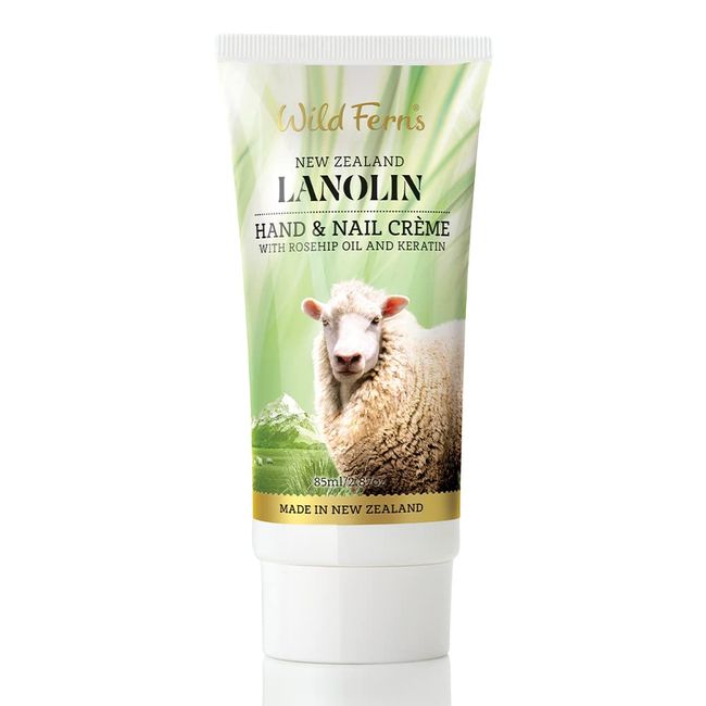 Wild Ferns Lanolin Hand and Nail Crème with Rosehip Oil & Keratin, 93% Natural, 85 milliliters