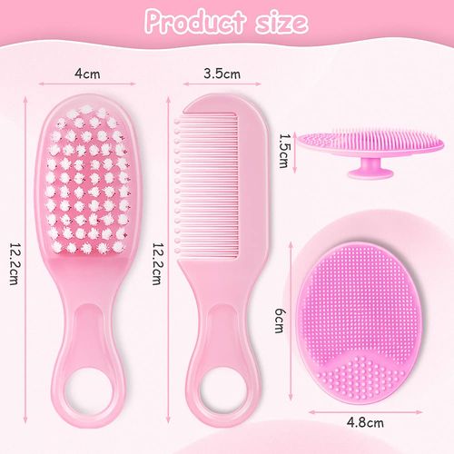 Aolso Baby Hair Brush and Comb Set, 3 Pieces Baby Hair Brush with Soft Bristles, Ideal for Cradle Cap for Newborns & Toddlers, Pink