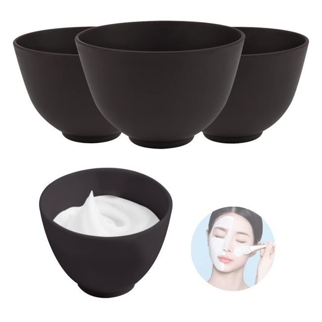 FERCAISH 4Pcs Diy Face Mask Mixing Bowl, Microwavable Silicone Facial Mud Bowl Cosmetic Beauty Tool for Home Salon(Big/Black)